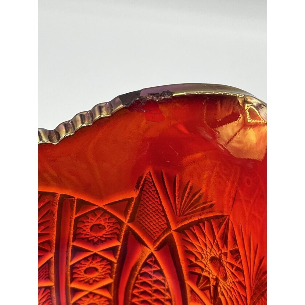 Vtg Carnival Indiana Glass Red Amberina Sunburst Iridescent Heavy Pitcher Glows - Picture 10 of 10